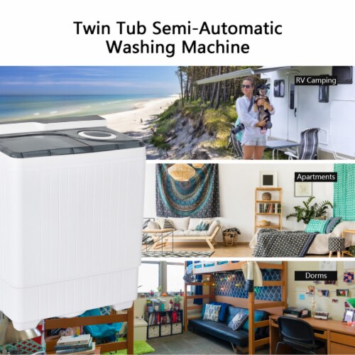 Portable Semi-automatic Washing Machine 26 lbs Twin Tub Laundry Washer Grey Perspective: right