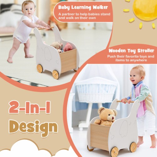 2-in-1 Baby Learning Walker Wooden Toddler Push Walker Toys w/ Wheels Perspective: right