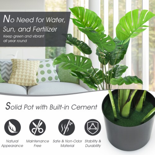 2 Pack Artificial Monstera Deliciosa Tree 4ft Faux Plant w/ Cement-Filled Pot Perspective: right