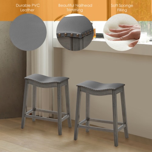 Set of 4 Saddle Bar Stools Counter Height Kitchen Chairs w Rubber