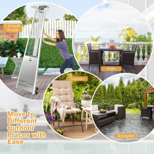 42,000 BTU Stainless Steel Pyramid Patio Heater Glass Tube Flame W/ Wheels Perspective: right