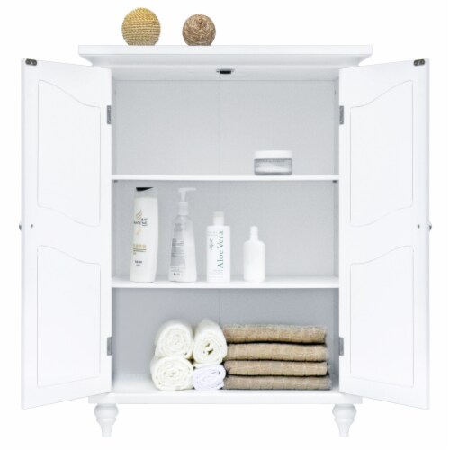 Elegant Home Fashions Wooden Bathroom Versailles Floor Storage Cabinet Space Saver, White Perspective: right