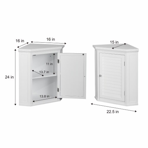 Elegant Home Fashions Wooden Bathroom Corner Wall Storage Cabinet Space Saver Organizer White Perspective: right