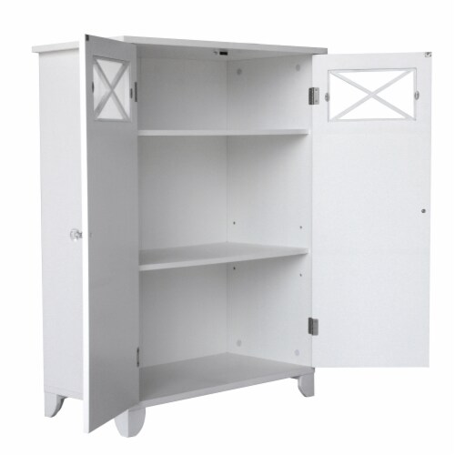 Elegant Home Fashions Wooden Bathroom Floor Cabinet 2 Doors White Dawson 6841 Perspective: right