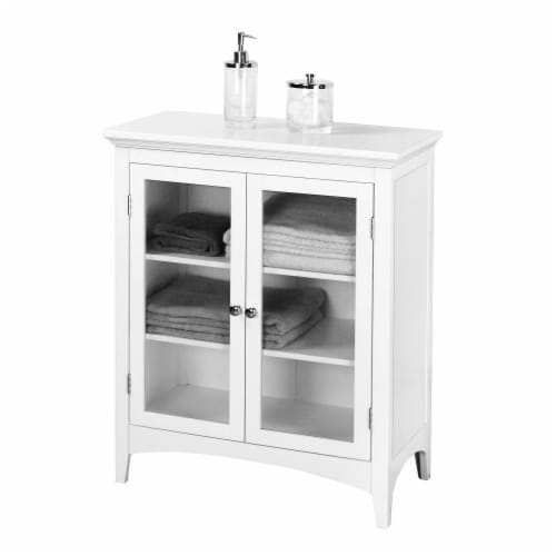 Elegant Home Fashions Wooden Bathroom Floor Storage Cabinet Space Saver w/ Glass Doors White Perspective: right