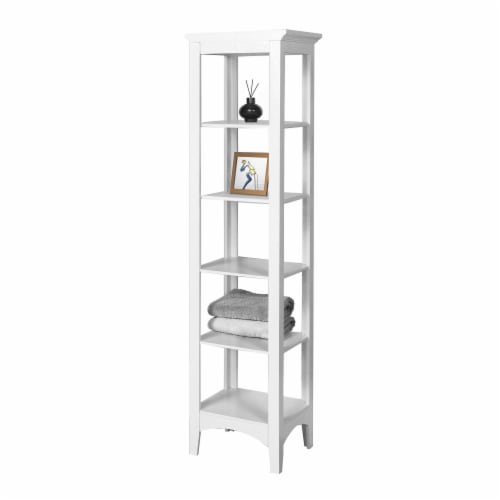 Elegant Home Fashions Wooden Bathroom Linen Storage Cabinet Space Saver w/ 5 shelves White Perspective: right