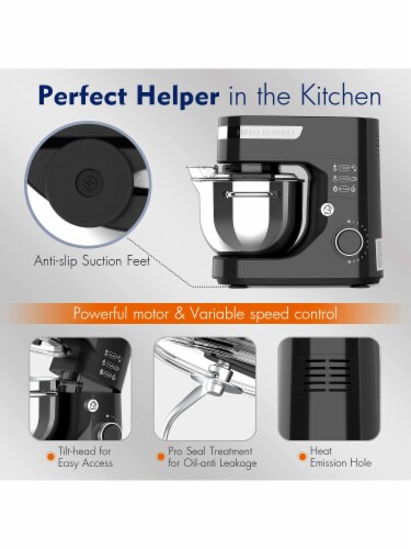 Whall Kinfai Electric Kitchen Stand Mixer Machine with 4.5 Quart Bowl, Black Perspective: right