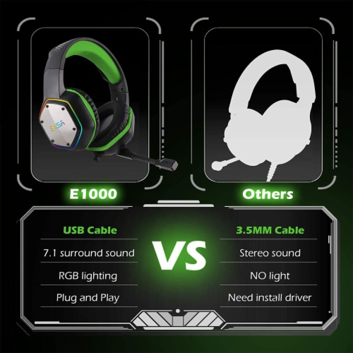 EKSA RGB Plug In USB Gaming Headset for PC PS4 and PS5 with
