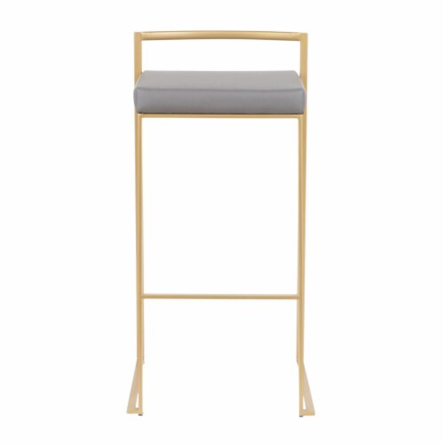 Fuji Contemporary Barstool In Gold With Grey Faux Leather Set Of