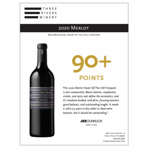 Three Rivers Winery Merlot Washington Red Wine Perspective: right