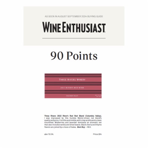 Three Rivers Winery River's Red Blend Washington Wine Perspective: right