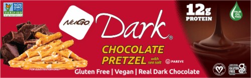 NuGo® Dark® Chocolate Pretzel with Sea Salt Gluten Free Vegan Protein Bars Perspective: right