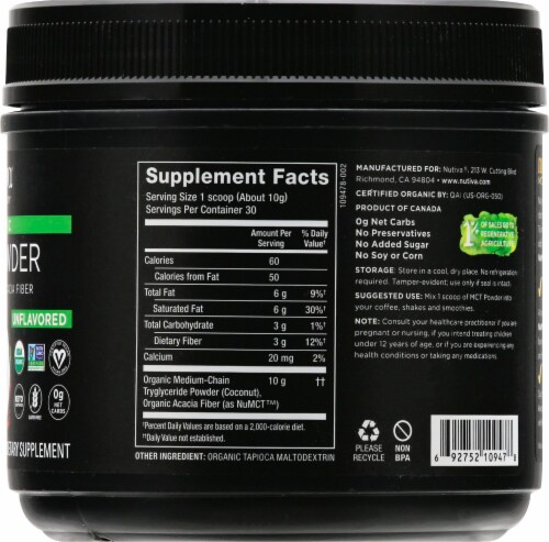 Nutiva® Organic MCT Powder with Prebiotic Acacia Fiber Perspective: right