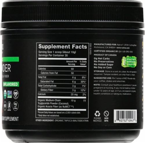 Nutiva® Organic MCT Powder with Prebiotic Acacia Fiber Perspective: right