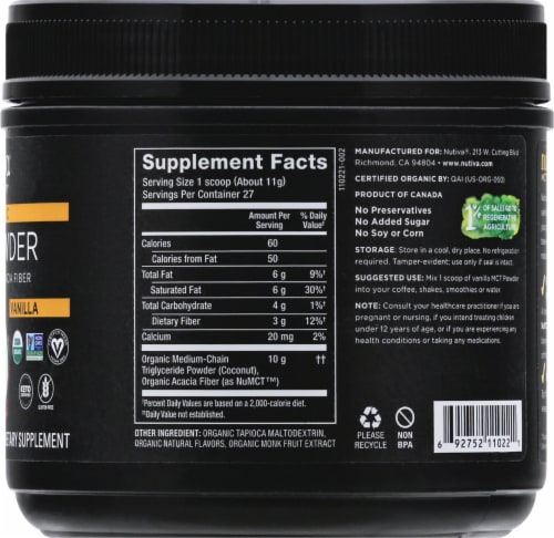Nutiva MCT Powder with Prebiotic Acacia Fiber - Vanilla Perspective: right