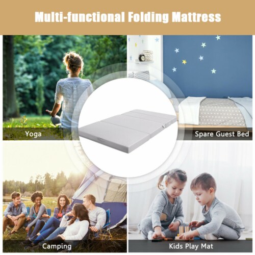 Gymax 4'' Full XL Size Foam Folding Mattress Sofa Bed Guests Floor Mat Carrying Handles Perspective: right