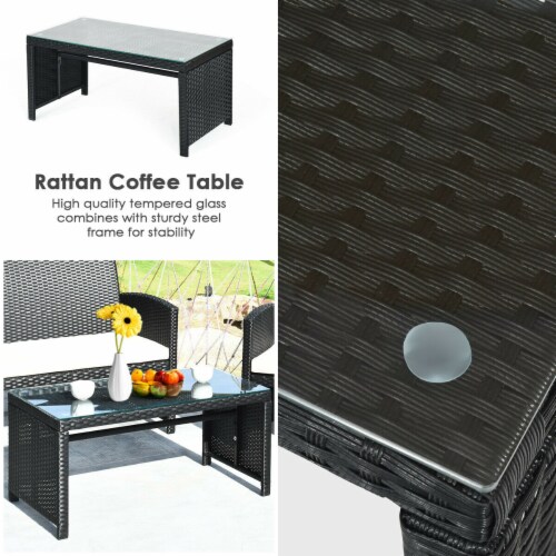 Costway 4PCS Patio Rattan Wicker Furniture Conversation Set Cushioned Sofa Table Perspective: right