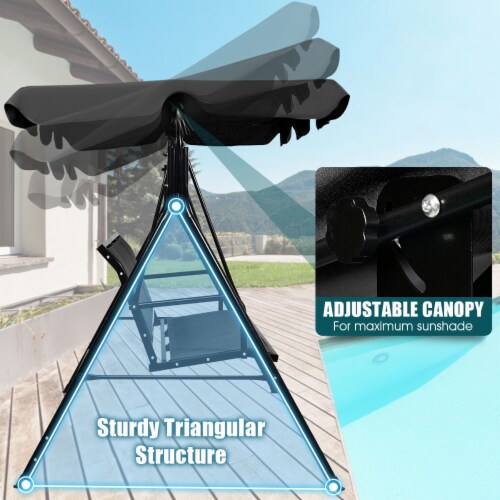 Gymax black outdoor swing canopy patio swing chair 3 store person canopy hammock