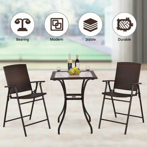 Outdoor Patio Rattan Wicker Bar Square Table Glass Top Yard Garden