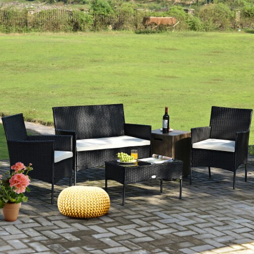 Costway 4PCS Patio Rattan Furniture Set Cushioned Sofa Coffee Table Backyard Porch White Perspective: right