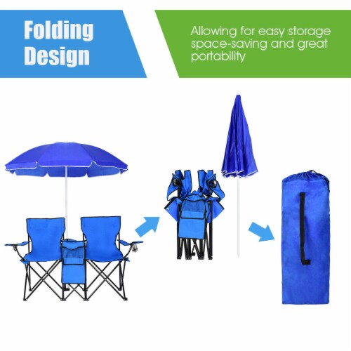 Costway Portable Folding Picnic Double Chair W Umbrella Table