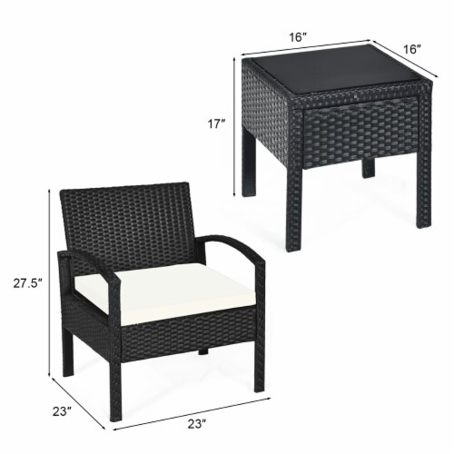 Costway 3PCS Patio Rattan Furniture Set Table & Chairs Set with Thick