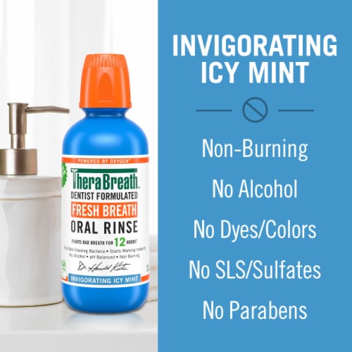 TheraBreath Fresh Breath Mouthwash Travel Size Icy Mint Alcohol-Free Perspective: right