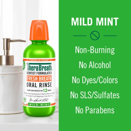 TheraBreath Fresh Breath Mouthwash Mild Mint Alcohol-Free Perspective: right