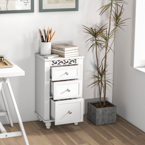 Bathroom Floor Cabinet Storage Organizer Nightstand Carved Design w/ 3 Drawers Perspective: right