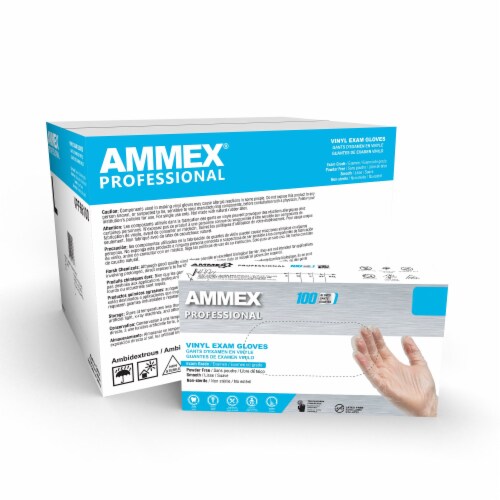 AMMEX Vinyl, Latex Free, Powder Free, Medical Disposable Gloves, X-Large, Clear, 100/Box Perspective: right