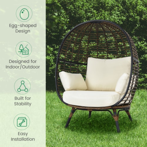 Costway Patio Rattan Egg Lounge Chair Oversized Indoor Outdoor W 4