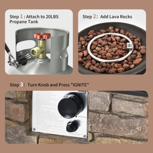 Patio Propane Burning Fire Bowl Column W/ Cover 40,000 BTU & Lava Rocks Perspective: right
