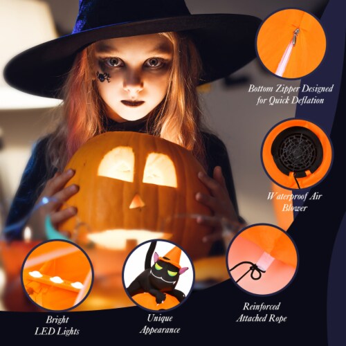 Halloween 7.5 FT Inflatable Pumpkin Combo Decoration w/ Witch Black Cat Perspective: right