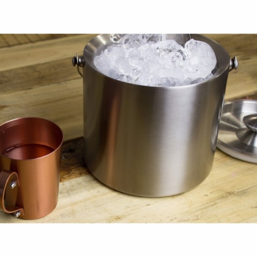 Insulated Stainless Steel Ice Bucket with Scoop, Lid and Handle (6.6 x 7.5 in) Perspective: right