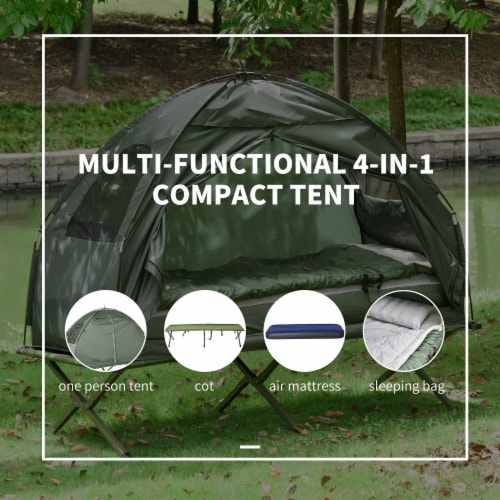 Outdoor 1-person Folding Tent Elevated Camping Cot w/Air Mattress Sleeping Bag Perspective: right