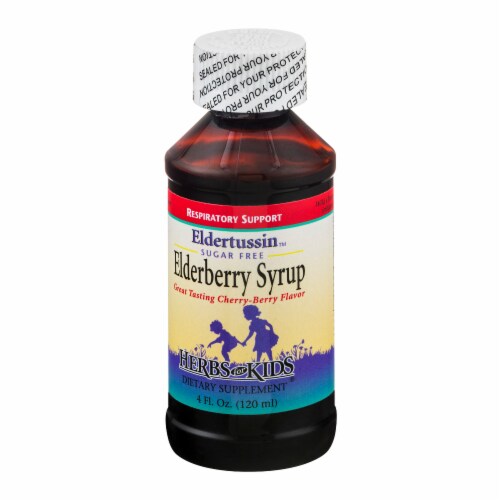 Herbs for Kids Eldertussin Sugar Free Elderberbery Syrup Perspective: right