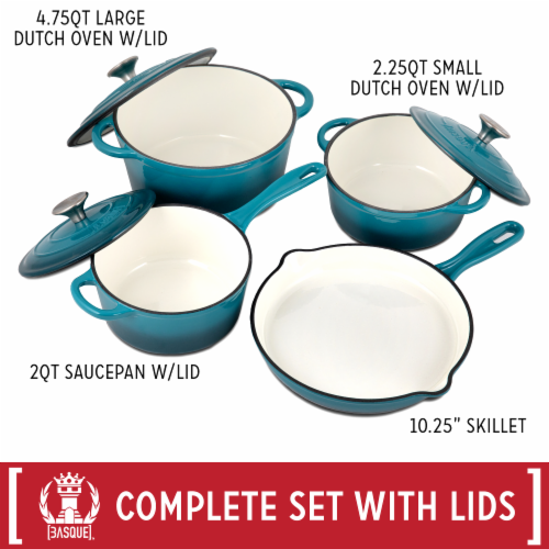 Basque Enameled Cast Iron Cookware Set, 7-Piece Set (Biscay Blue