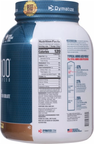 Dymatize® ISO100® Hydrolyzed Gourmet Chocolate 100% Whey Protein Isolate Powder Perspective: right