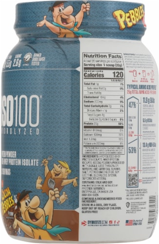 Dymatize® ISO 100® Hydrolyzed Cocoa Pebbles Whey Protein Powder Perspective: right