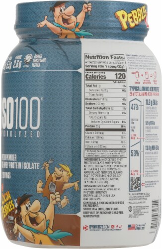 Dymatize® ISO 100® Hydrolyzed Cocoa Pebbles Whey Protein Powder Perspective: right