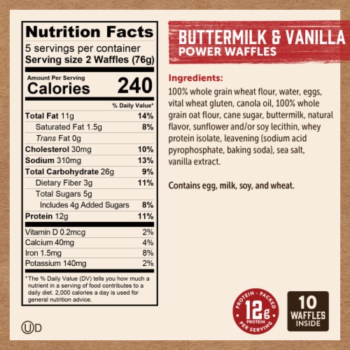 Kodiak Protein-Packed Buttermilk & Vanilla Frozen Power Waffles with 12g Protein Perspective: right