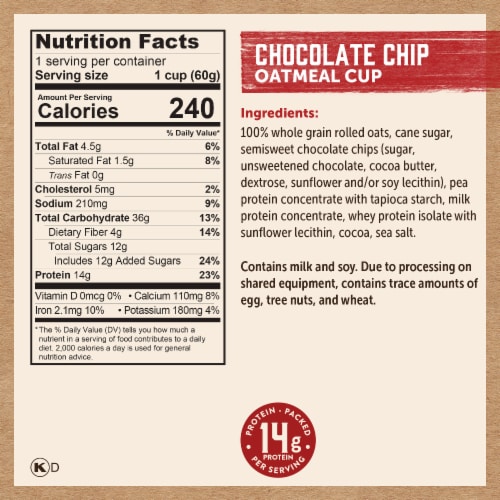 Kodiak® Protein-Packed Chocolate Chip Oatmeal Power Cup® with 14g Protein Perspective: right