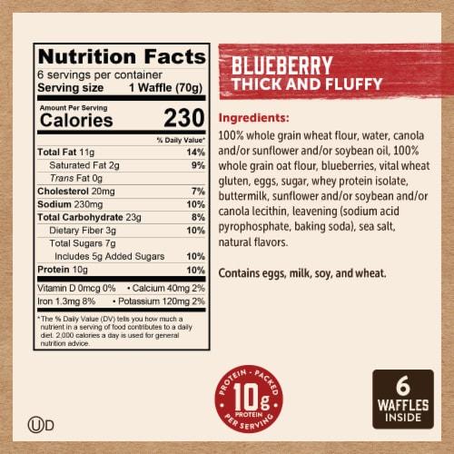 Kodiak Protein-Packed Blueberry Thick and Fluffy Frozen Power Waffles with 10g Protein Perspective: right