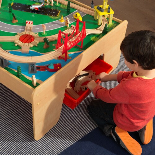 KidKraft Waterfall Mountain 120 Piece Train Table Set w Storage
