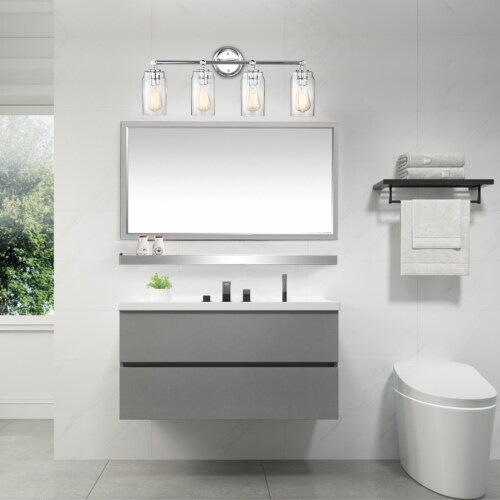 Lighting JOYCE Contemporary 4 Light Chrome Bath Vanity Fixture 28 Width Perspective: right