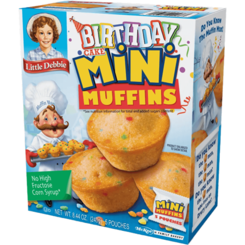 Little Debbie Birthday Cake Mini Muffins, 10 Boxes, 50 Travel Pouches of Bite Size Muffins Perspective: right
