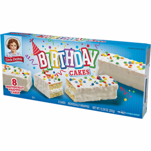 Birthday Cakes, 4 Boxes, 32 Individually Wrapped Vanilla Cakes with Candy Confetti Perspective: right