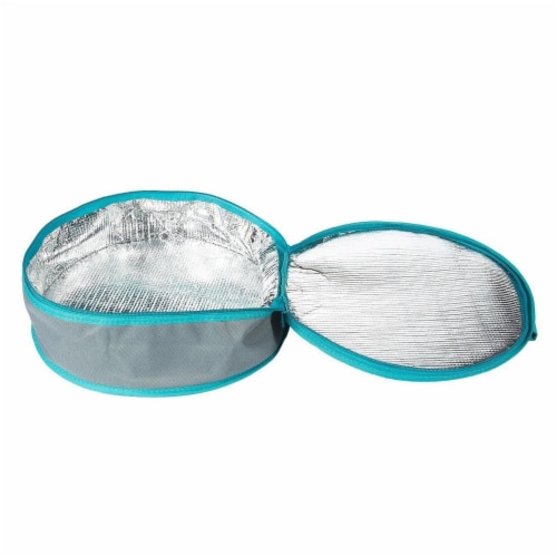 Insulated Round Thermal Casserole Food Carrier for Lunch, Teal and Grey Perspective: right