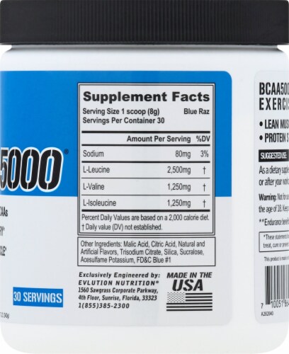 Evlution Nutrition  BCAA5000™   Blue Raz Perspective: right