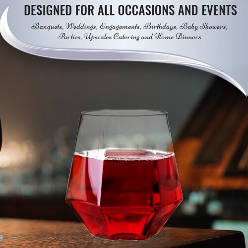 12 oz. Clear Hexagonal Stemless Plastic Wine Goblets (64 Glasses) Perspective: right